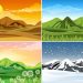 Four nature scene at different seasons illustration